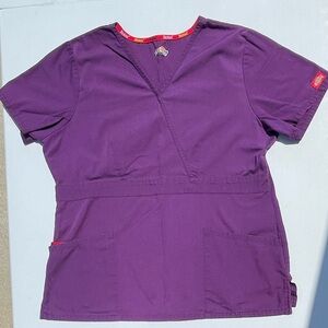 Dickies scrub top, v neck, eggplant purple, size medium